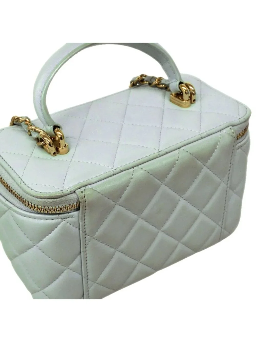 Chanel Vanity Bag Quilted Lambskin Sky Blue Champagne Gold 2-Way Bag